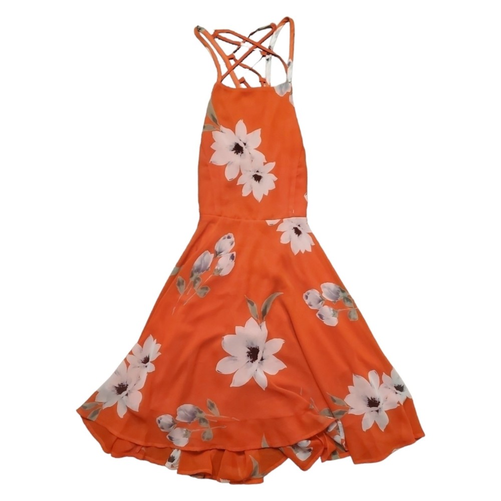 Floral Lace Up Dress 'Happy Together' Stunning Coral Red